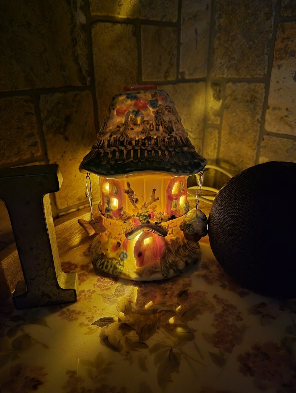 Hand-Painted Ceramic Cottage Fairy Lamp
